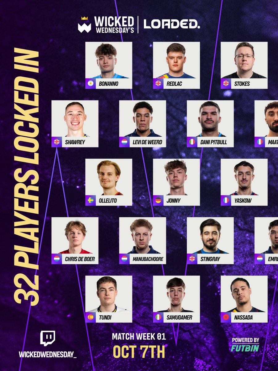 WickedWedSocial's tweet photo. TONIGHT’S LINEUP IS LOADED 🔥

Here’s who will be taking to the pitch tonight 👇

@Matiasbonanno9 🇦🇷🇮🇹
@AC_RedLac 🏴󠁧󠁢󠁥󠁮󠁧󠁿
@TomStokesFC 🏴󠁧󠁢󠁥󠁮󠁧󠁿
@NiKSNEB 🏴󠁧󠁢󠁥󠁮󠁧󠁿
@TomLeese 🏴󠁧󠁢󠁥󠁮󠁧󠁿
@obrun2002 🇮🇹
@Shawrey_ 🏴󠁧󠁢󠁥󠁮󠁧󠁿
@_MaatM_  🇫🇷
@Danipitbull33 🇮🇹
@LevideWeerd 🇳🇱
@Huge_Gorilla 🏴󠁧󠁢󠁥󠁮󠁧󠁿
@tuga810_ 🇵🇹
@DullenDike 🇩🇪
@ollelito 🇸🇪
@S8UL_Jonny 🇩🇪
@Yaskow_ 🇫🇷
@DesreeTony 🇫🇷
@Tundi_12 🇪🇸
@Stingrayjnr 🏴󠁧󠁢󠁥󠁮󠁧󠁿
@S8UL_fouma 🇫🇷
@EmreYilmazz80 🇳🇱
@nassada_ 🇲🇦
@yannic0109 🇩🇪
@RvPuiu 🇷🇴
@chrisdeboer_  🇳🇱
@RBLZ_Alihan 🇧🇬
@HHezerS7 🇮🇹
@DFernandes066 🇵🇹
@ManuelBachoore 🇳🇱
@Neat11O 🇪🇸
@Shellzz  🏴󠁧󠁢󠁥󠁮󠁧󠁿
@ilianbouchi_ 🇩🇿

Who are you backing tonight? 👀

#WickedWednesdays 👑