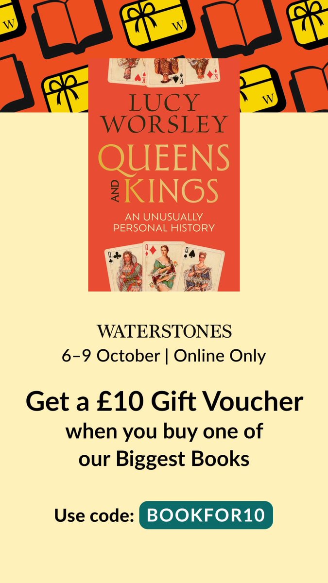 Lucy_Worsley's tweet photo. Get a TEN POUND GIFT CARD at @Waterstones if you buy my book QUEENS AND KINGS, AN UNUSUALLY PERSONAL HISTORY? I don’t mind if you do!! 
https://t.co/DiWIQTt13I https://t.co/TZaNeu1i0v