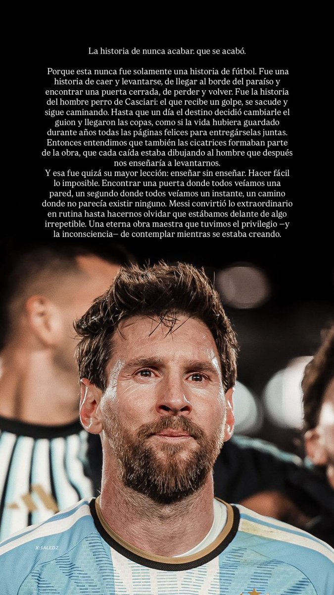tonoveloo's tweet photo. Final de la obra maestra.
Final de Messi en Argentina.
Final a lo grande, a lo Messi.
Gloria eterna. https://t.co/hlpzYPFPOh