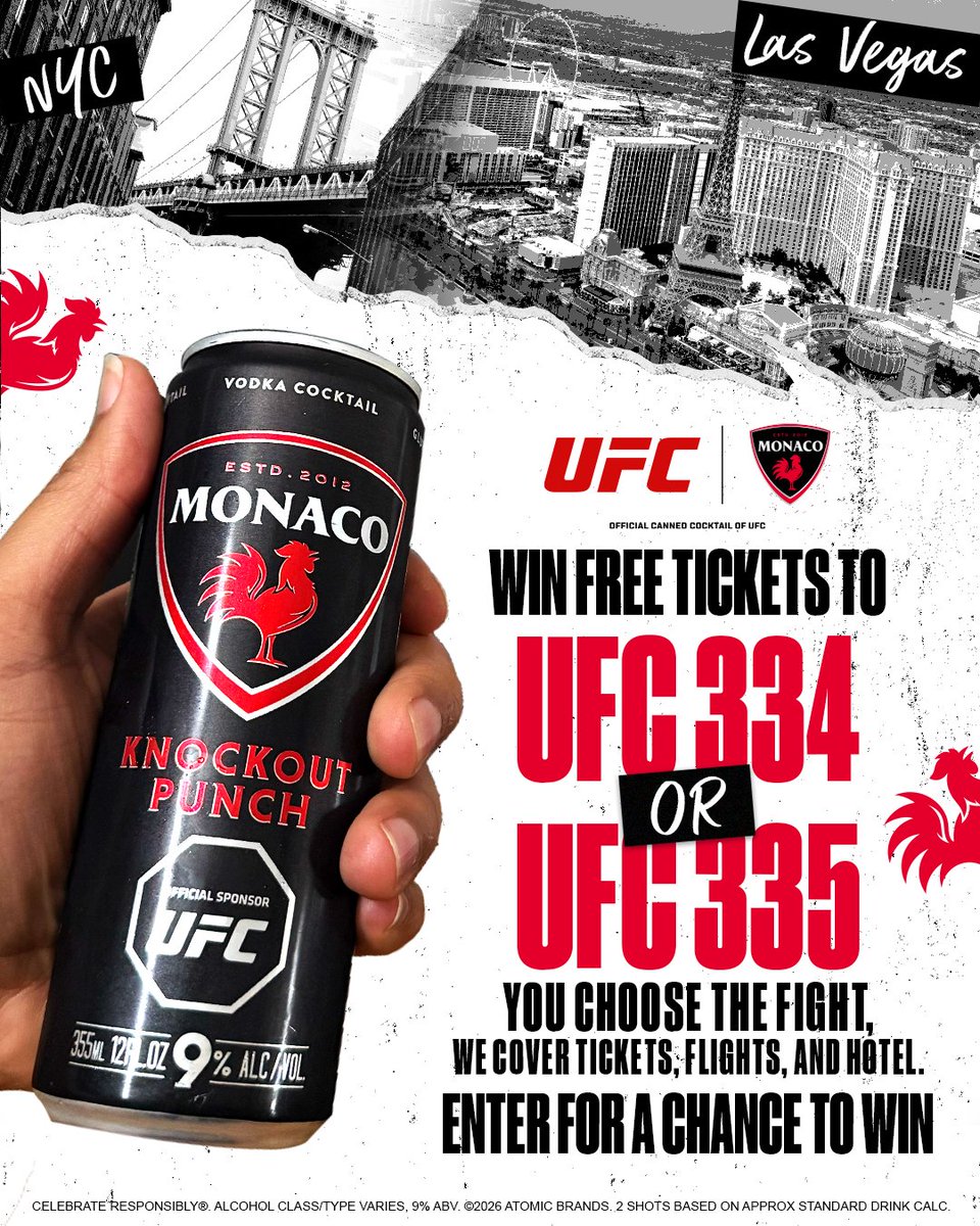 Don’t miss your chance to win a complete UFC experience including tickets, flights, and a hotel stay.

Enter at this link: <https://t.co/CZjRlS7pag>!

#2ShotsIn