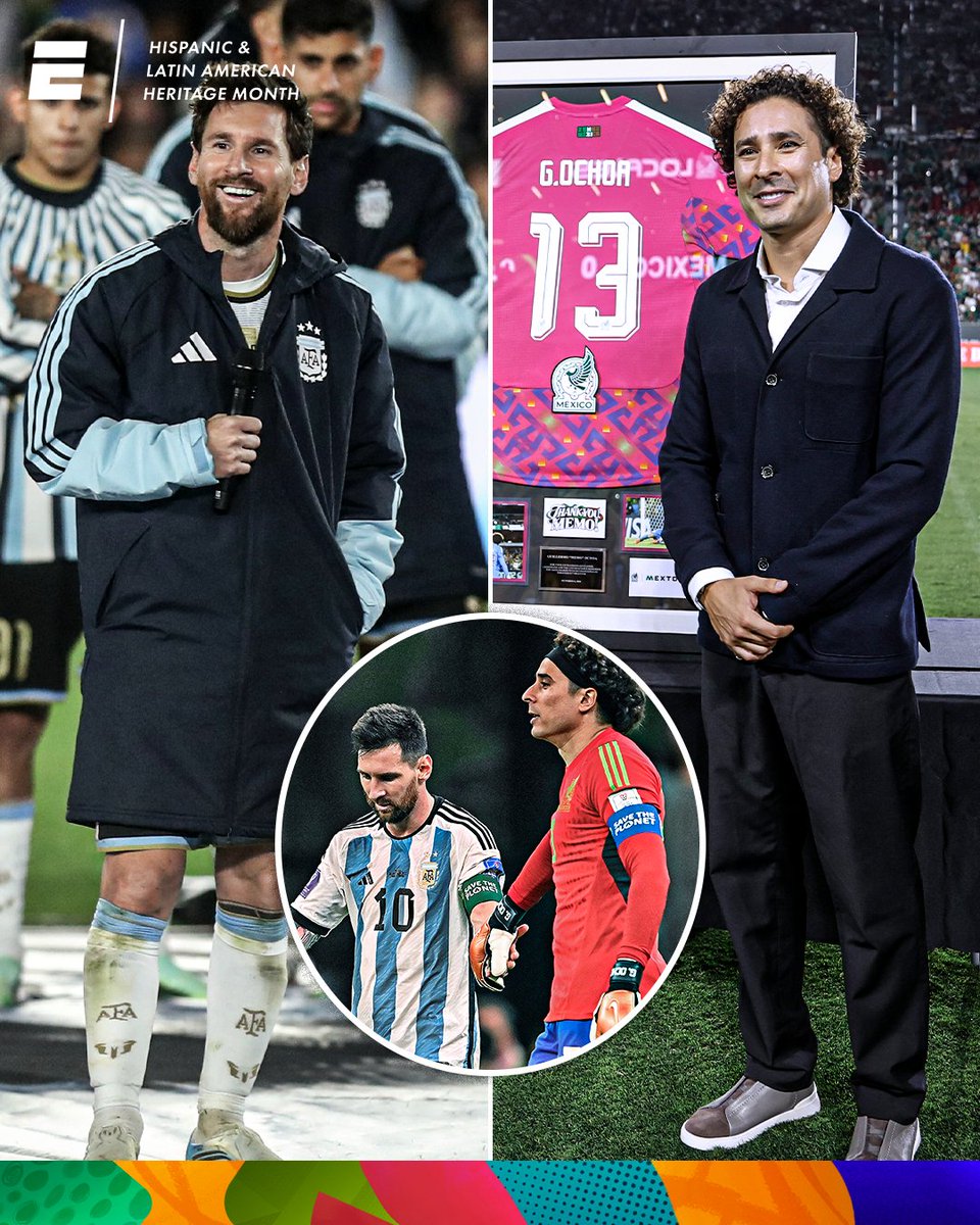 ESPNFC's tweet photo. After Lionel Messi's farewell match in Argentina, Guillermo Ochoa was also given a tribute with Mexico's national team to honor his career 🙌

Ochoa, alongside Messi and Cristiano Ronaldo, are the only players to have been named to six World Cup rosters. Ochoa and Messi have had many duels between their nations, and it just happens that they were both honored on the same day by the national teams they gave it all for 🇲🇽 🇦🇷 

They will be missed ❤️