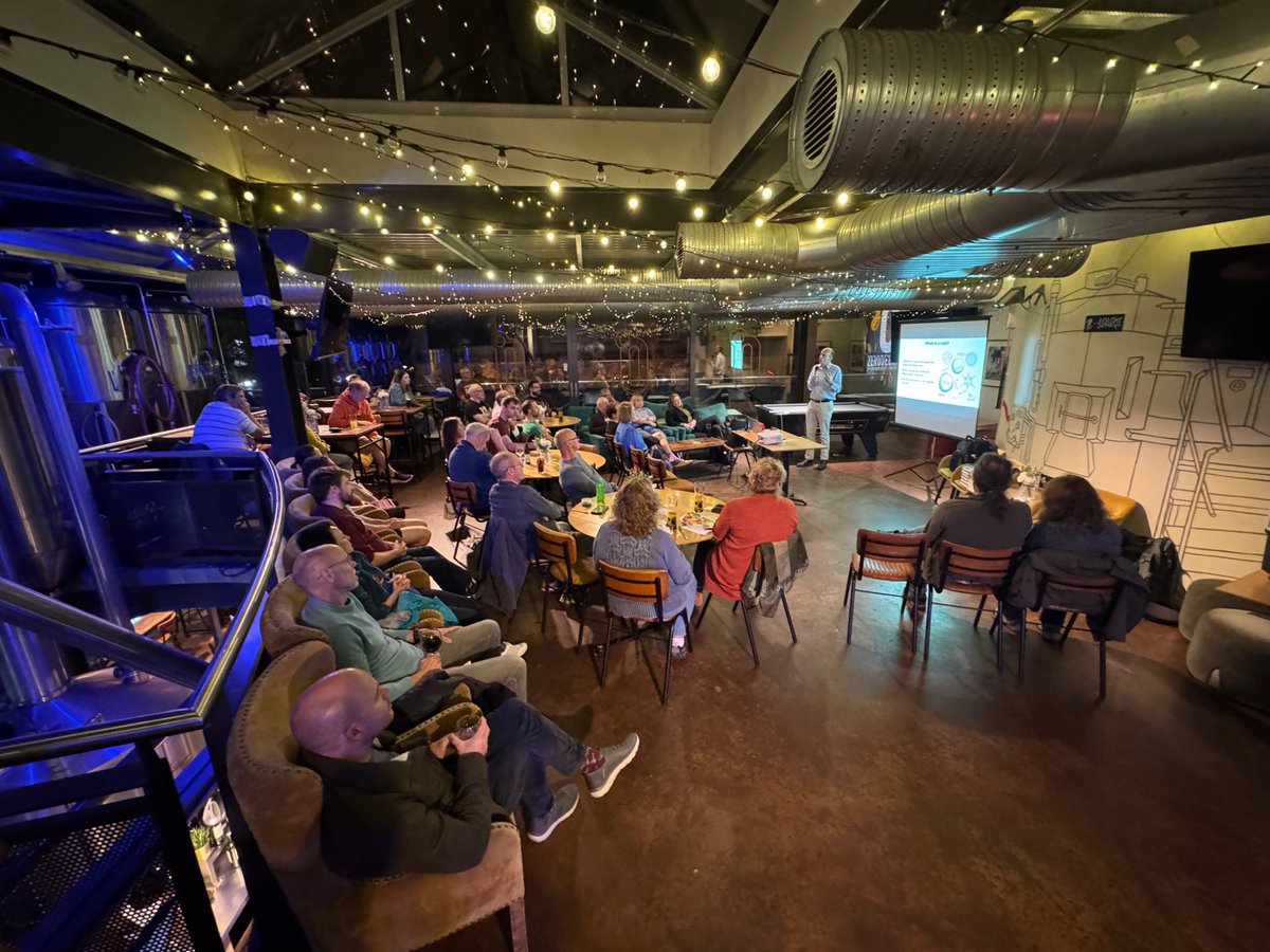 Science_Reading's tweet photo. Great turnout for this months #cafescientifique Hope everyone enjoyed the fantastic talk from David Miles - The Common Cold: 30,000 Years of the Sniffles. A massive thank you to the fantastic team @ZerodegreesBeer for the warm welcome, amazing pizza &amp; looking after us all 🙏🍻🍕 https://t.co/IgW0hJqnST