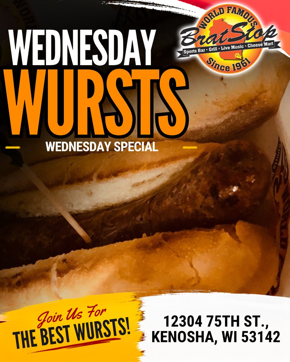TheBratStop's tweet photo. Midweek cravings? We know exactly what to do about those. 🌭😎 Make Wednesday a Brat Stop day and dig into a Wisconsin classic.
#BratStop #WednesdaySpecial #WisconsinBrats #KenoshaWI #Bratwurst #WisconsinFood #KenoshaFoodies #VisitKenosha https://t.co/ccGsUN4pGj