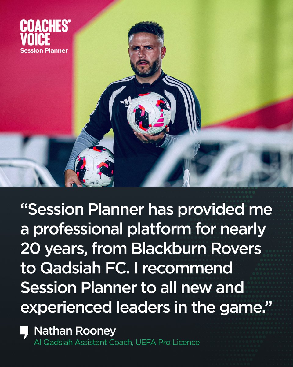 SSPlanner's tweet photo. Al Qadsiah Assistant Coach @NathanRooney89  👔⚽️  tells us how #CoachesVoiceSessionPlanner "Has provided a professional platform for nearly 20 years from my early years coaching at Blackburn Rovers to now using this amazing tool with all staff and players in Saudi Arabia at Qadsiah FC"

#SessionPlanner #CoachesVoiceSessionPlanner #Football #Coaching

Click here for any questions or more information: https://t.co/tCHIBb8rXp