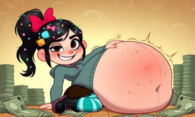 Vanellopsessed's tweet photo. #voretober #voretober2026 #vore #vanellope #belly #bloatedbelly #pudgy #bloated #potbelly #postdigestion #digestion #event #aroused #fetish #bellyslap #october #spookytime #aiart #pixai #gut #digest #vanellopevonschweetz #Disney #holiday #exchange #money #stuckinass #moneybelly https://t.co/0GpUicJWxG