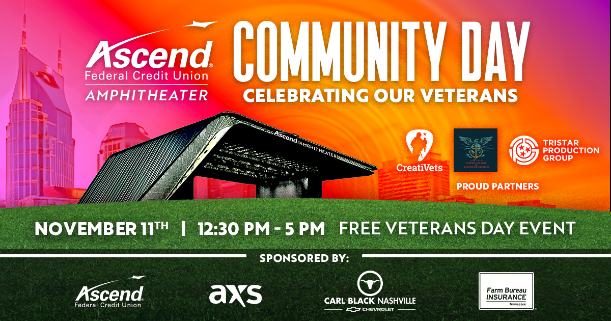 AscendAmp's tweet photo. Join us on Veteran’s Day, November 11 for a FREE Community Day honoring our veterans 🇺🇸 

Featuring Warren Haynes, Danny Worsnop of Asking Alexandria, Craig Campbell, Darryl Worley, Lewis Brice, Military Rock and Roll from Ft. Campbell, and more artists to come! https://t.co/qzW4kqG5PH