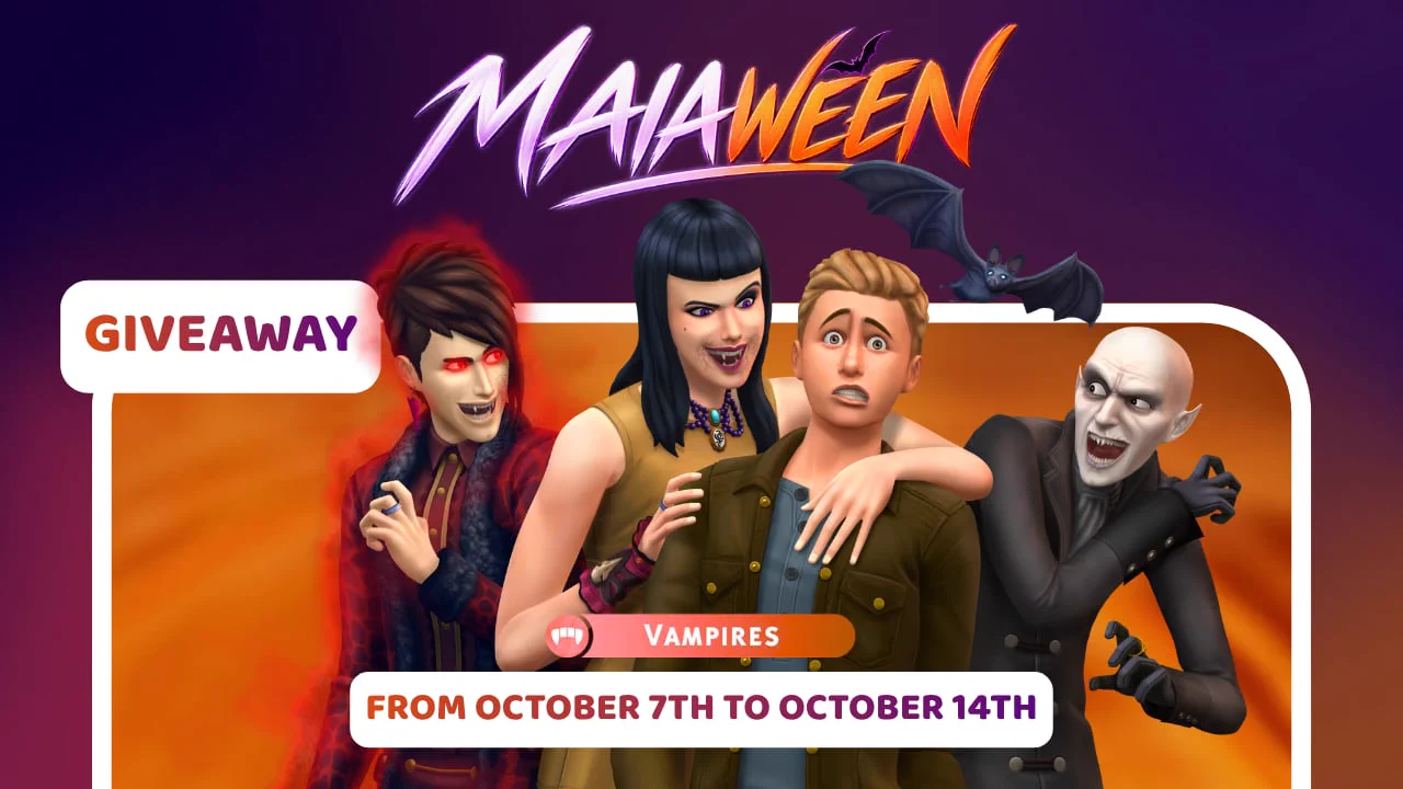 🎃 NEW MAIHWEEEN GIVEAWAY! 🧛‍♀️🩸
Win The Sims 4 Vampires Game Pack! 🦇
📅 October 7–14, 2026
To enter, join me on Patreon 💜
🐺 And on October 21… Werewolves Game Pack giveaway!
Good luck everyone! 🍀
https://maiagame.fr/
https://www.patreon.com/maiagame/
#TheSims4 #Giveaway #MaiaGame