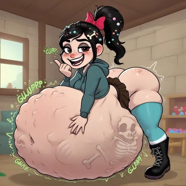 Vanellopsessed's tweet photo. #voretober #voretober2026 #hardvore #vanellope #belly #bloatedbelly #pudgy #bloated #potbelly #postdigestion #digestion #event #aroused #fetish #bellyslap #october #spookytime #aiart #pixaiπ·π· #gut #digest #vanellopevonschweetz #Disney #holiday #fossil #bones #skulls #skeleton https://t.co/5t2lGTGQXU