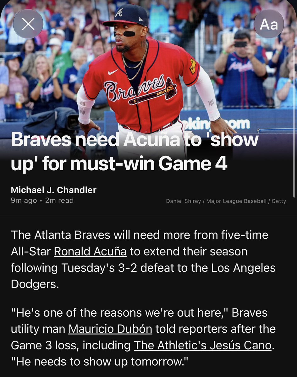 BravesWorldwide's tweet photo. Mauricio Dubon on Ronald Acuña Jr:

“He needs to show up tomorrow.” https://t.co/VI8EkZ5o7K