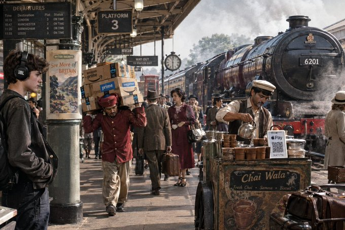 Emily232l4s5's tweet photo. Look twice before you scroll 🚂 Search the station carefully and find the one thing that breaks the 1970s timeline. https://t.co/moJNBfaeyG