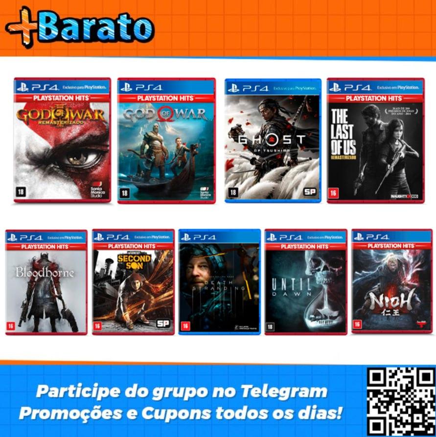 Fiaspo's tweet photo. 🎮 Seleção de jogos de PS4 por menos de R$100,00

God of War 2018
👉 https://t.co/rORg6RBlUr

God of War 3 Remaster
👉 https://t.co/v4Q5dO4Kmr

Uncharted Collection
👉 https://t.co/JrLzf5jGFw

Bloodborne
👉 https://t.co/LPs8V4qXVX

Ghost of Tsushima
👉 https://t.co/RQ6751nMQ4

The Last of Us Remasterizado
👉 https://t.co/hFRmCIf8Gw

Infamous Second Son
👉 https://t.co/4E5fKe46I9

Death Stranding
👉 https://t.co/1UEmFYAsWH

Until Dawn
👉 https://t.co/VD2tL1vxEd

NioH 
👉 https://t.co/24VJVexEyl

Medievil
👉 https://t.co/VVDveDe5YC