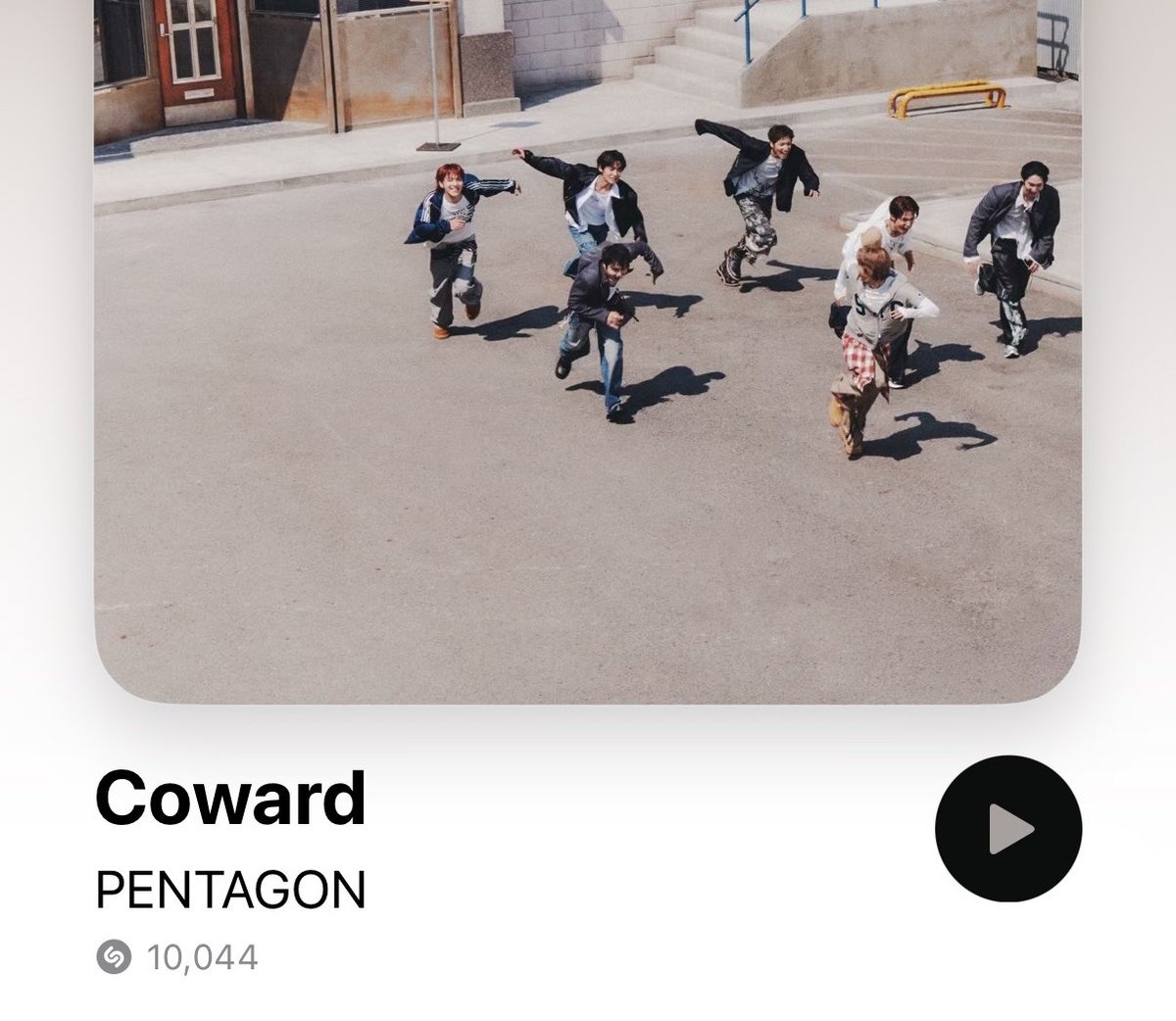 ptg_stats's tweet photo. [🏆SHAZAM]  'Coward' by .@CUBE_PTG (PENTAGON) achieves 🔺10,000 shazam plays.

#PENTAGON #펜타곤 #겁쟁이 @nakedxproud https://t.co/CuIwKw8dAi