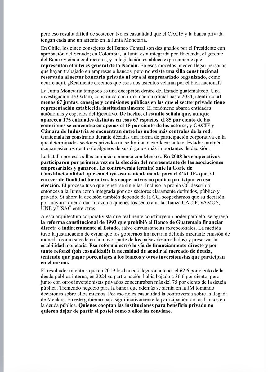 CarmenCrdelon's tweet photo. El nombramiento de Jonathan Menkos evidencia una alianza entre los actores que han cooptado las instituciones: CACIF y Giammattei y su partido se oponen a su nombramiento. Quieren seguir manejando la política bancaria y crediticia que nos afecta a todos. Aquí mi opinión  👇🏼👇🏼 https://t.co/pMFK7OiJHI