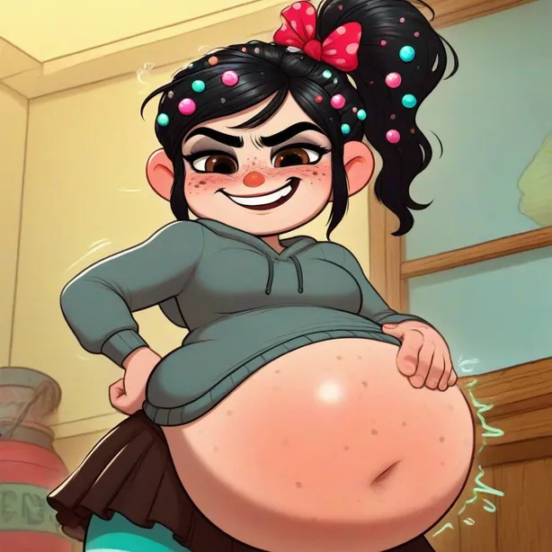 Vanellopsessed's tweet photo. #voretober #voretober2026 #vore #vanellope #belly #bloatedbelly #pudgy #bloated #potbelly #postdigestion #digestion #event #aroused #fetish #bellyslap #october #spookytime #aiart #pixaiπ·π·π·#gut #digest #vanellopevonschweetz #Disney #holiday #quarrel #smug #cocky #cheeky #heh https://t.co/vJEMByTvih