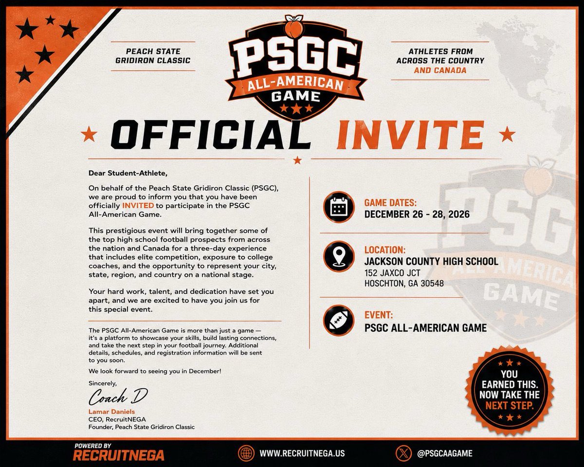 Mclemon13_'s tweet photo. Thank @Coachsdub for the Official invite to PSCG All American game @BigSkippin_75
@himiam68
@CoachPhyllip73 @des_bowles
@KenWhitehead404
@KuntryKane205
@77MMorais @DennisTo  @PSGCAAGame @RecruitNEGA. https://t.co/cQ7f4lSeI5