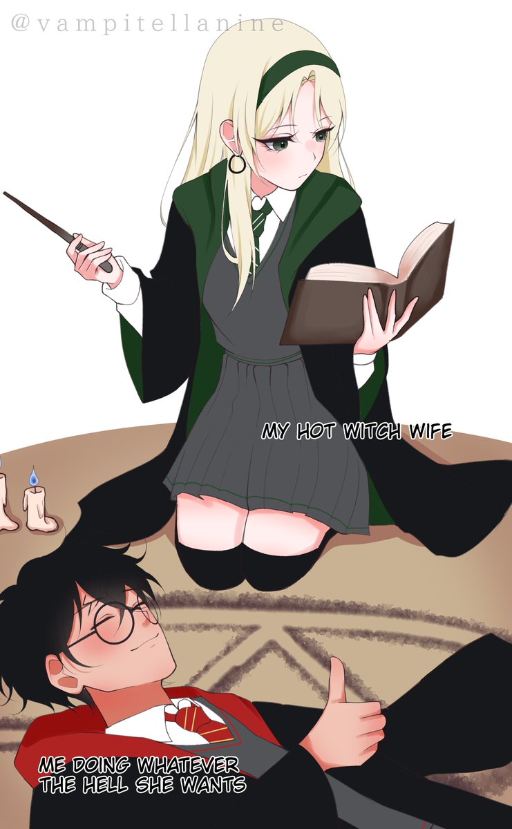 vampitellanine's tweet photo. What kinda ritual is she tryna cast on Harry, man 😭

#dracomalfoy #harrypotter #femaledraco #femaledracomalfoy https://t.co/Waqpi6uZ3c