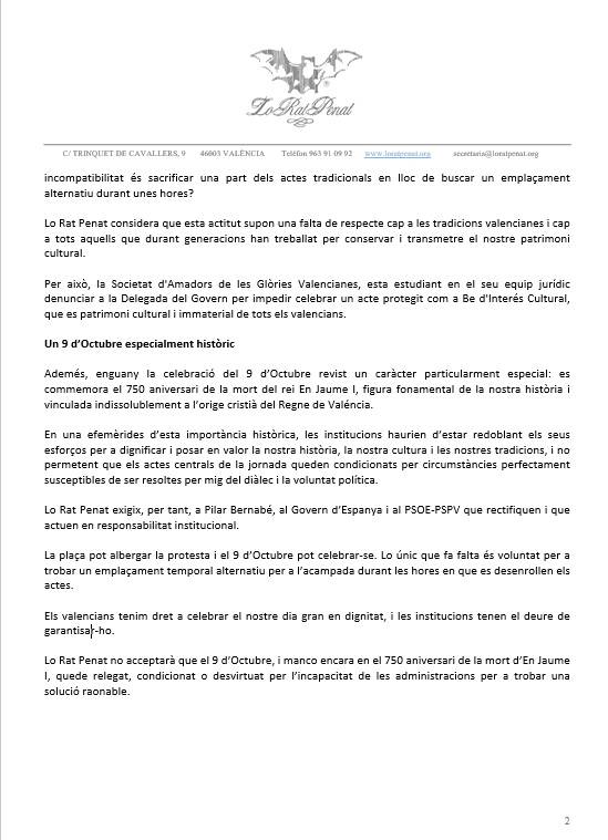 LoRatPenat_'s tweet photo. 🦇Lo Rat Penat 🗣denunciarà a Pilar Bernabé s’impedix la processó cívica del 9 d’Octubre🔵🔴🟡 https://t.co/io8M4GhmIG