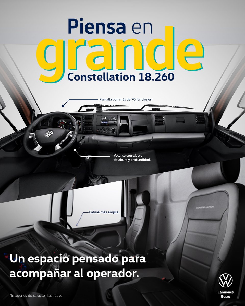 VWMANTruckBus's tweet photo. Constellation 18.260 incorpora una cabina amplia y funcional que permite mayor libertad de movimiento.

Porque el confort también forma parte de una jornada de trabajo eficiente:
https://t.co/8Lt7wc2nbI

#Constellation #Camión #VWTB #PiensaEnGrande https://t.co/R8qVd3hsbG