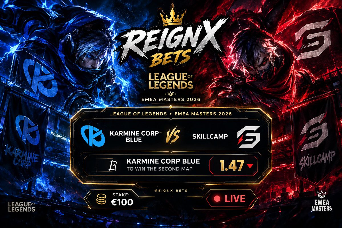 REIGNXPICKS's tweet photo. LIVE ESPORTS PICK 🔥

🎮 League of Legends — EMEA Masters
⚔️ Karmine Corp Blue vs Skillcamp

🎯 PICK: Karmine Corp Blue to win Map 2
📈 Odds: 1.47
💰 Stake: 5 units
🔴 TIME: LIVE https://t.co/TaoucwRU6s