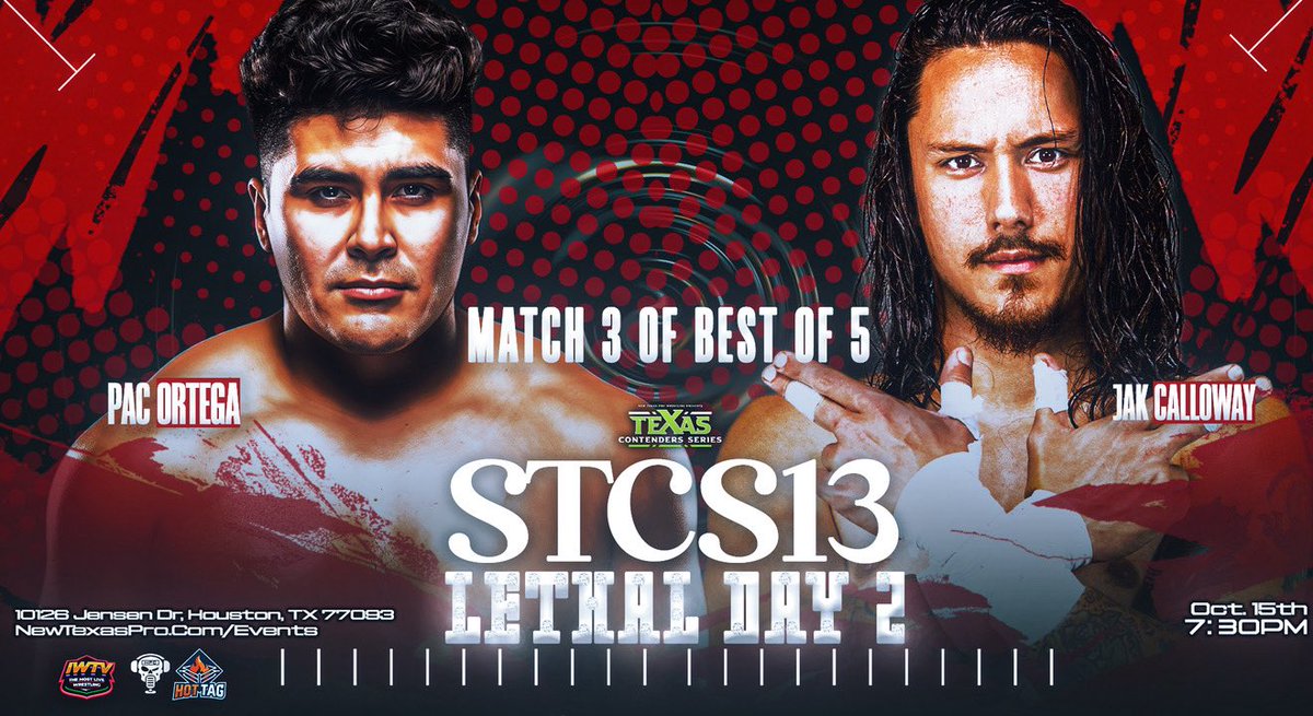 texascontenders's tweet photo. ❗️MATCH ANNOUNCEMENT❗️
Best of 5 Series:
@PacOrtegaPro v @JakCalloway (Jak is leading the series 2-0)
Live on @indiewrestling & YouTube
Presented by @HPCBadGuys
#STCS13 • 10/15 • 7:30PM
Houston Premier Arena
https://t.co/5q9PT7aDah https://t.co/eiJrsgvUMU