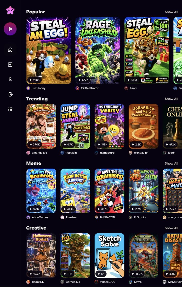 Pirat_Nation's tweet photo. AI-generated games are getting seriously popular. 

Astrocade, a platform for creating games with AI, now has 10 million monthly users, up from around 5 million four months ago. 

Much of its popular content is Minecraft clones, copyrighted characters, and Roblox knock-offs, with some games reaching millions of plays. 

CEO Amir Sadeghian says the tech has become so good that it is very hard to tell these games were made with AI. 
He also claims AI is now “writing code better than a lot of engineers.”