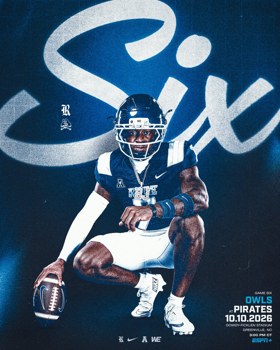 RiceFootball's tweet photo. GAME 6️⃣

🆚 East Carolina
🗓️ Saturday, Oct. 10
🕛 3:00 PM CT
📺 ESPN+

#WE | #ReptheR https://t.co/74DRCa5OiY