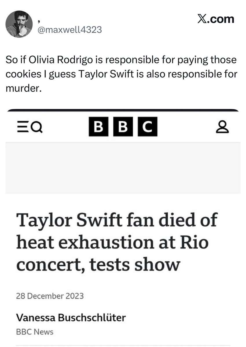 BritneyNation1's tweet photo. Weaponizing a tragic death to defend a festival’s bad logistics is sickening. Olivia isn’t to blame, both issues are on the organizers, but Taylor actually supported the family. Using a traumatic loss for a cheap stan war is a new low. Have some basic human decency. https://t.co/IfoGGBquKU