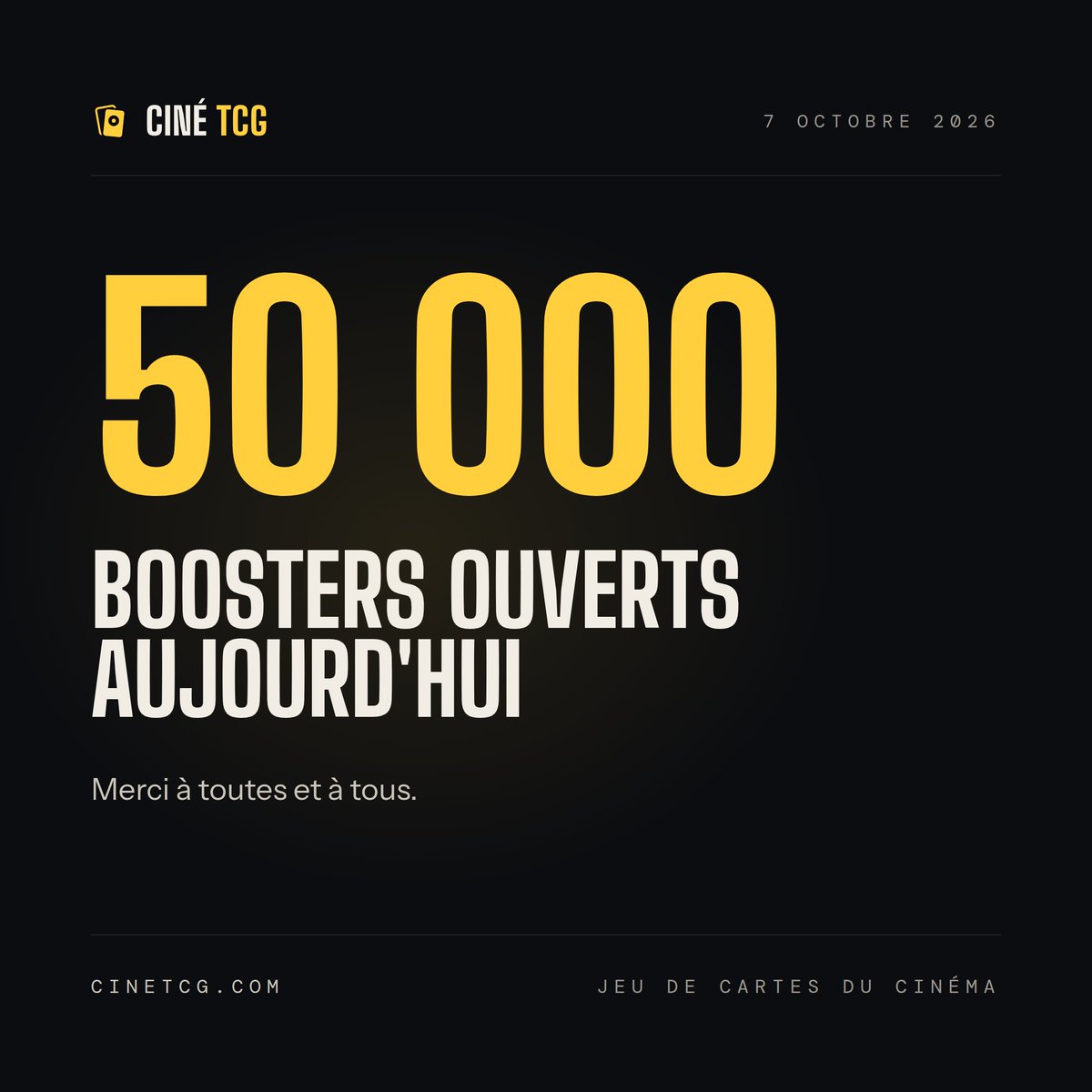 CineTCG's tweet photo. Vous aimez Wikimasters et vous aimez le cinéma ? Alors branchez vous Ciné TCG 🎬
Des boosters de films et d'acteurs, des classeurs à compléter, un marché pour échanger, des récompenses à aller chercher… et c'est gratuit.
Rejoignez la communauté, aujourd'hui, 50 000 boosters ont été ouverts
👉 https://t.co/0IBoyGJij5