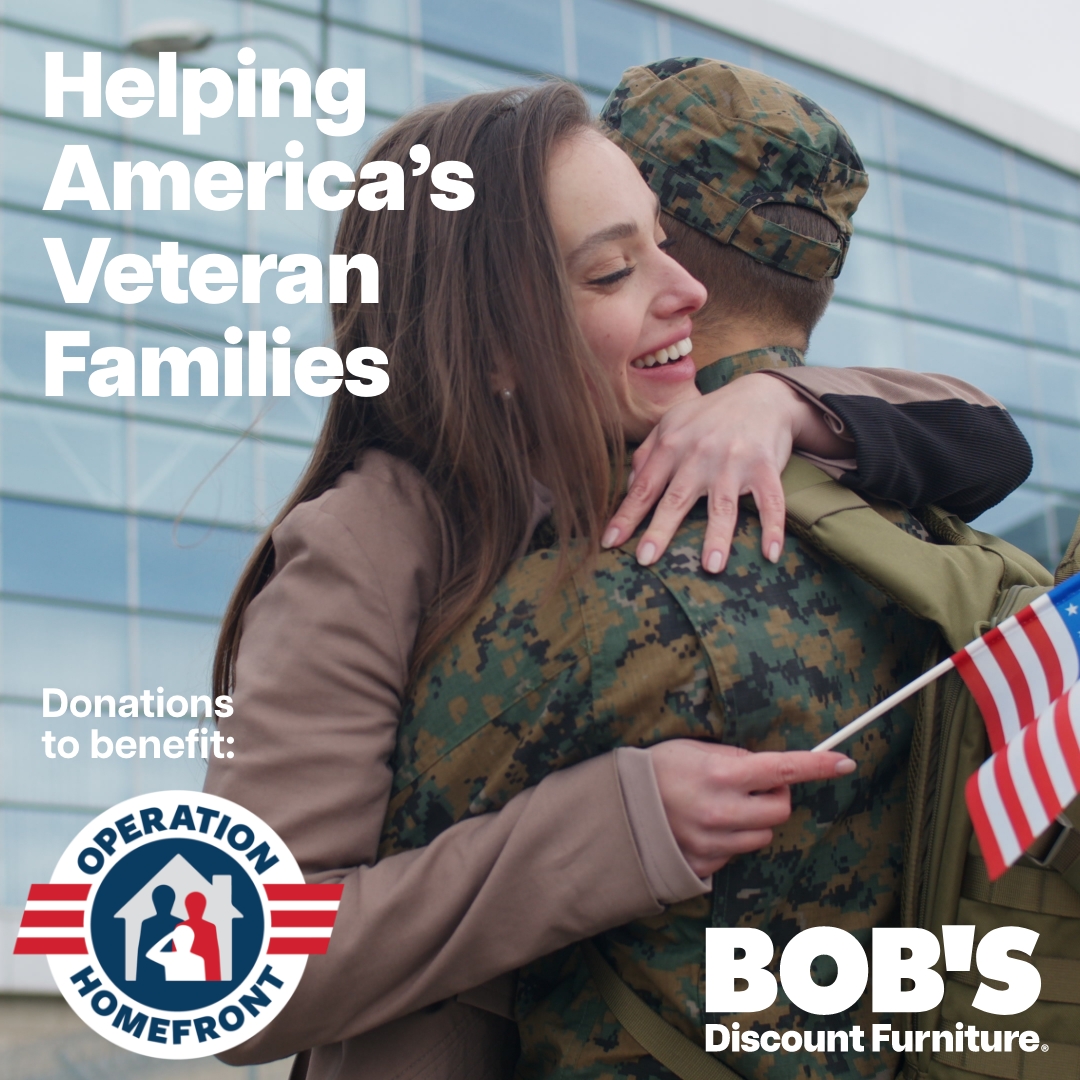 MyBobs's tweet photo. Help veterans with Bob’s + @Op_Homefront 🎖️ Oct. 1–Dec. 31, donate in participating Bob’s Cafés and Bob’s will match donations dollar-for-dollar up to $75K to support Transitional Housing – Apartments. 💙 #MilitaryFamilies #GivingBack
.
https://t.co/p2H90RB1tr https://t.co/PAyueK0aer