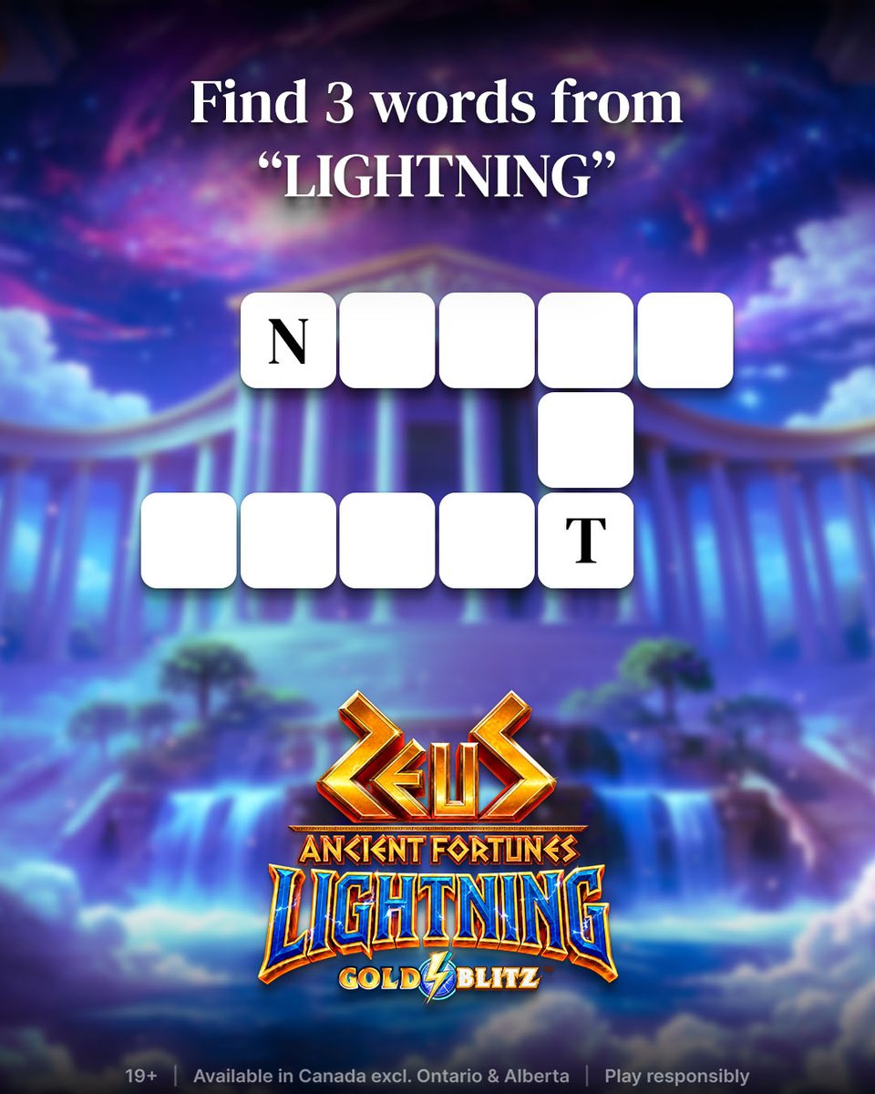 playbettycom's tweet photo. ⚡ Find the 3 hidden words in LIGHTNING! ⚡

Solve the mini crossword and drop your answers in the comments below! 👇

Ready for real excitement? Play Ancient Fortunes Zeus Gold Blitz Lightning now and see if luck strikes! 🏛️⚡

#betty #playbetty #explore https://t.co/QJpnlTbpEg