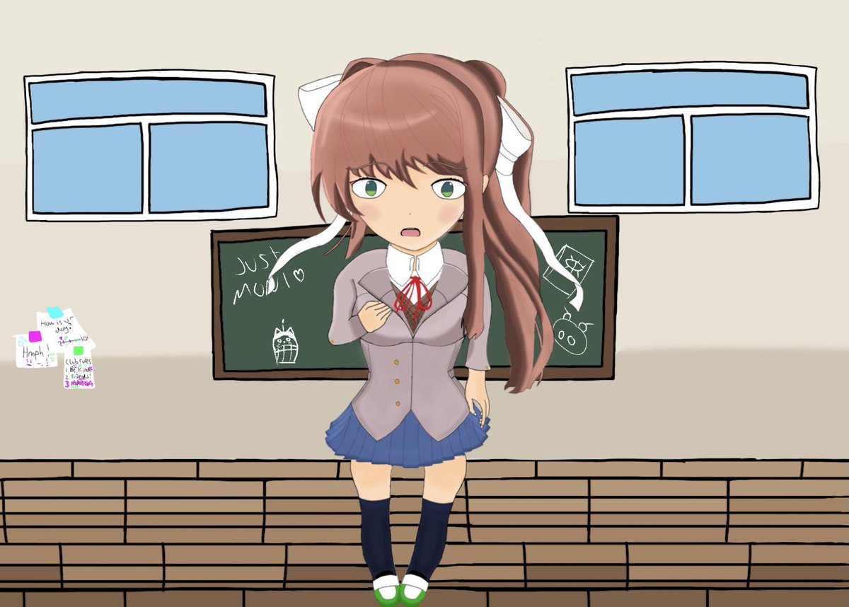 RPandax3z's tweet photo. Oh? A new member? (first time trying to draw a background :|) #DDLC #Monika https://t.co/j5vexE8fHW
