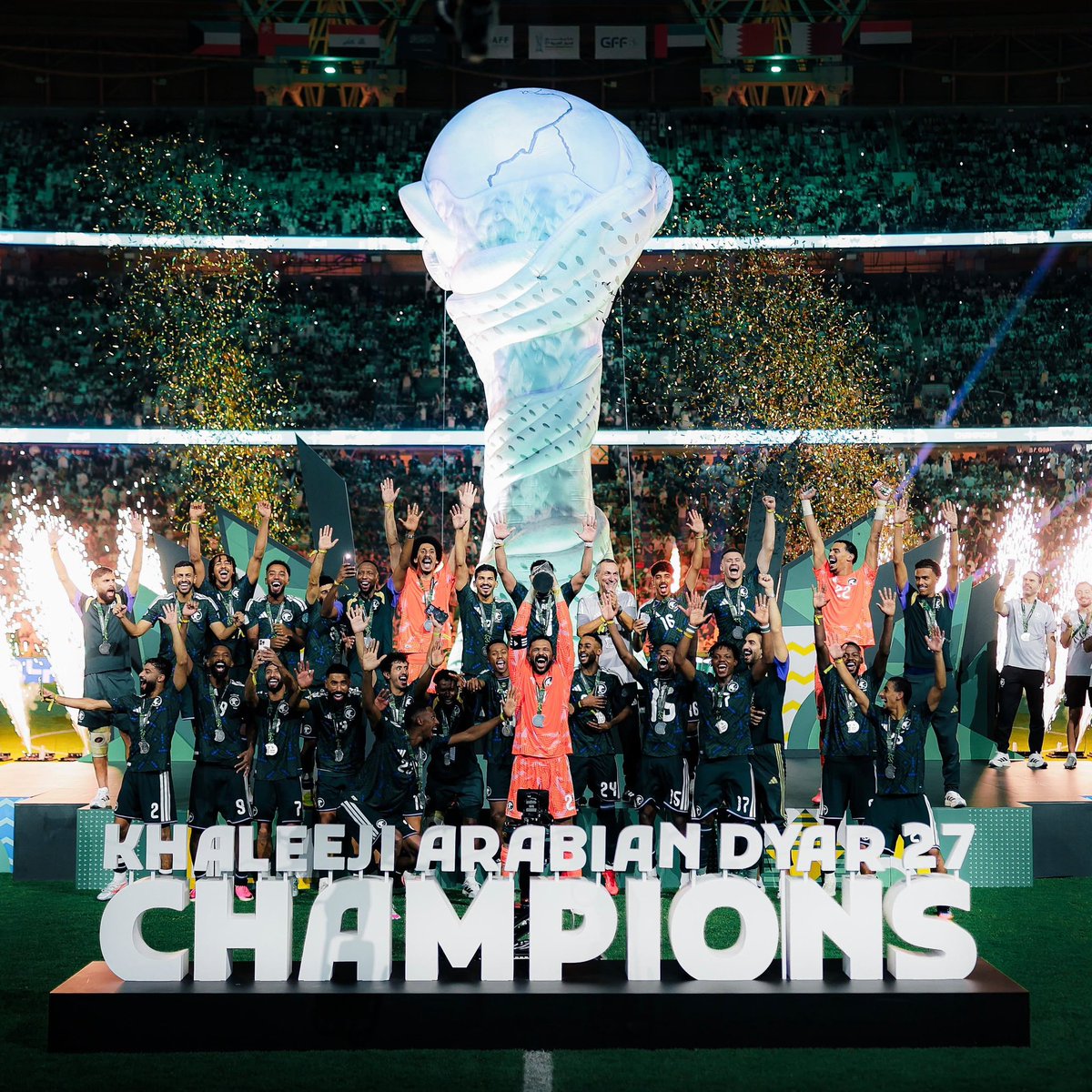 AbdulazizTF's tweet photo. سعدنا ببطولة خليجي 27 التي جمعت الأشقاء في جدة 🇸🇦

كل الشكر للاتحاد الخليجي لكرة القدم برئاسة أخي الشيخ حمد بن خليفة آل ثاني، وللجنة المحلية المنظمة، ولكل الجهات والقطاعات التي أسهمت في نجاح البطولة، ولجماهير المنتخبات الخليجية على حضورها.. وشكر خاص لجمهور أخضرنا الغالي..

ومبروك مجددًا لوطننا ولنجومنا الأبطال 👏🏻