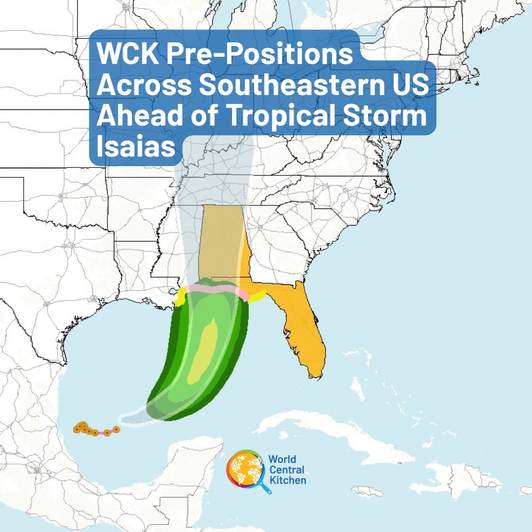 WCKitchen's tweet photo. WCK is pre-positioning teams in Alabama and Florida ahead of Tropical Storm Isaias’ landfall, which is projected to hit communities on the gulf coast this Friday. The storm is expected to be a Category 1 or 2 hurricane, with winds reaching up to 100 miles per hour. By working with communities and local partners before the storm hits, our teams will be in place and ready to act as quickly as possible the moment it passes—ensuring no time is lost getting meals to the people who need them most. #ChefsForFlorida #ChefsForAlabama

Read More: https://t.co/ugrSehlcLn
