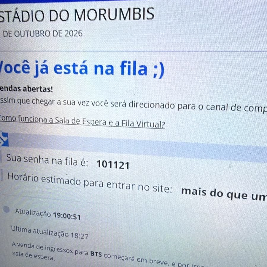 BTSxBRAZIL's tweet photo. Mais de 100 MIL PESSOAS estão na fila para tentar ingressos remanescentes para o show do BTS em São Paulo!

BRASIL MERECIA DATAS EXTRAS! 

#BTS_WORLDTOUR_ARIRANG 
#BTS_WORLDTOUR_ARIRANG_SAO_PAULO https://t.co/OKaJTxNS7k