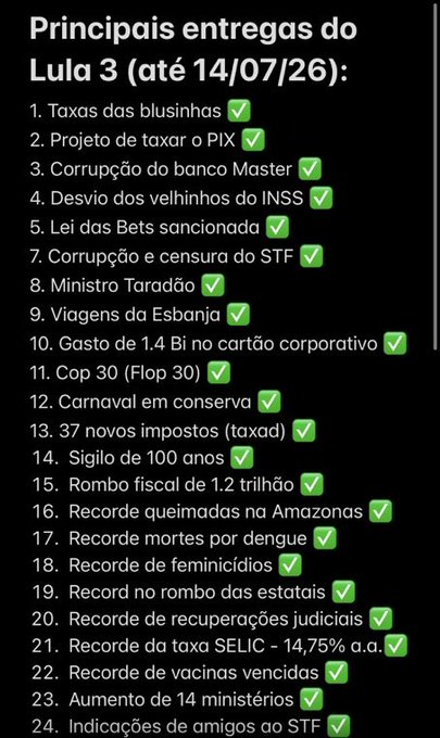 Luccas1964's tweet photo. #Eleições2026

#EleNão 

#ForaLulaLadrãoeSuaQuadrilha https://t.co/uNodI3Una9