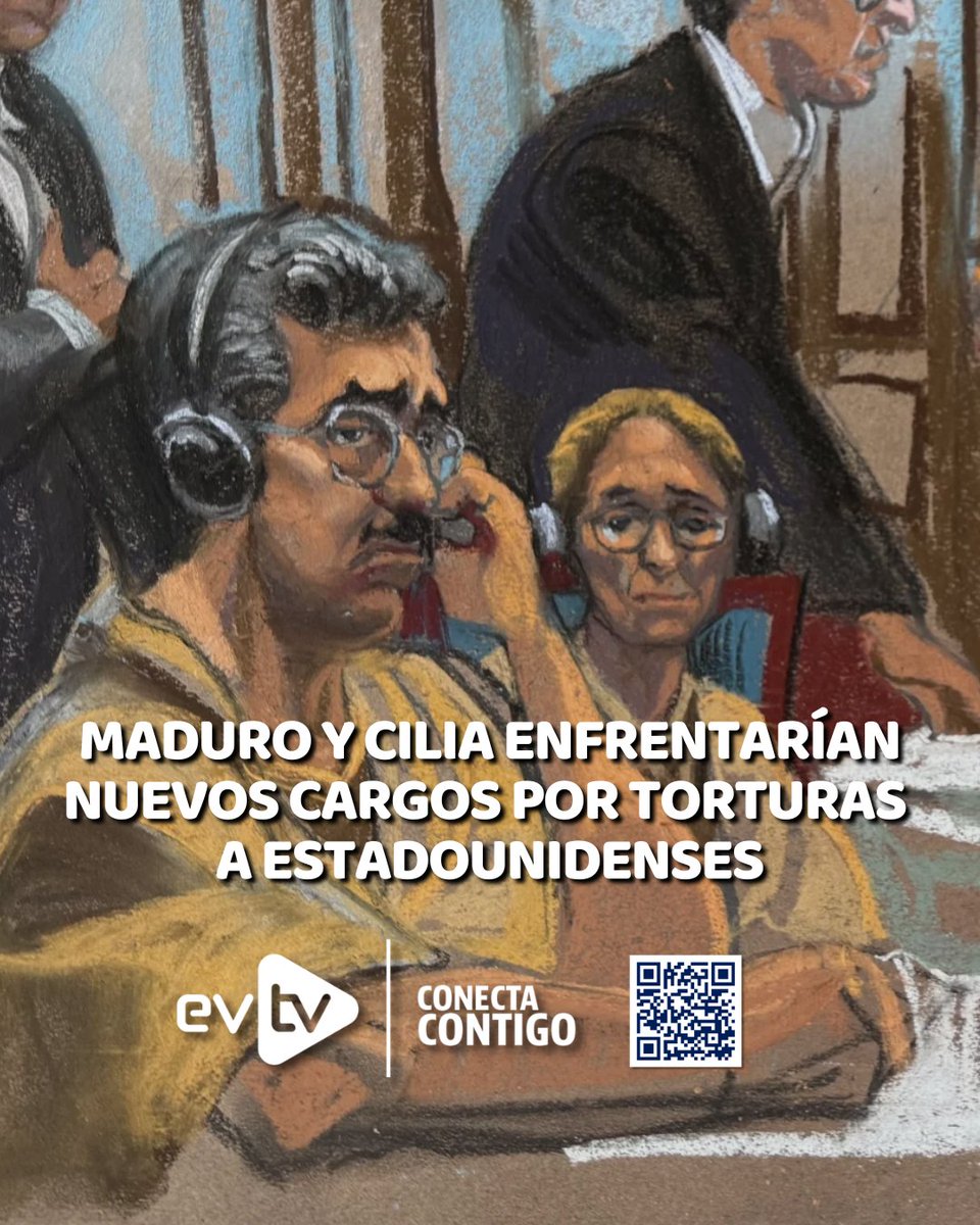 EVTVMiami's tweet photo. ⚖️ Nicolás Maduro y Cilia Flores enfrentarían nuevos cargos por torturas a estadounidenses

📢 Fiscales de Nueva York podrían presentar nuevos cargos contra Nicolás Maduro y Cilia Flores por la presunta tortura de ciudadanos estadounidenses detenidos en Venezuela, según fuentes citadas por CNN.

🇺🇸 Los cargos estarían relacionados con la detención de más de una docena de estadounidenses durante el tiempo en que Maduro estuvo al frente del país. El anuncio podría producirse este jueves.

📌 CNN reportó que los investigadores también evalúan acusar a otras personas por su presunta participación en los hechos. Maduro y Flores están detenidos en Nueva York y se han declarado no culpables de los cargos que enfrentan.

#NoticiasEVTV #NicolásMaduro #CiliaFlores