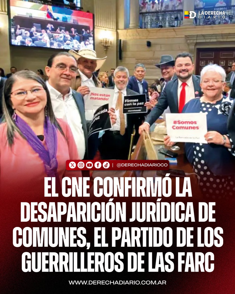 DerechaDiarioCO's tweet photo. 🚨🇨🇴 | GRAN NOTICIA: El CNE declaró la pérdida de la personería jurídica de Comunes —el partido nacido del Acuerdo de La Habana de 2016 entre Santos y las FARC y dirigido por el narcoterrorista, alias “Timochenko”— después de que fracasara en alcanzar el umbral exigido en las elecciones legislativas de marzo.