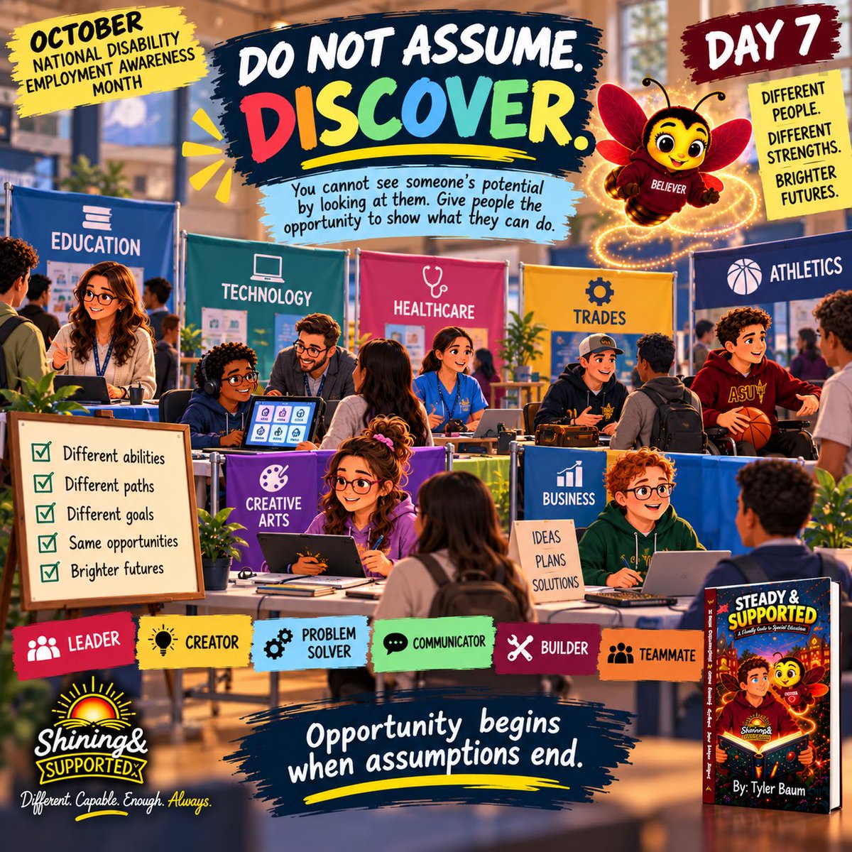 ShiningSupports's tweet photo. Day 7: Do Not Assume. Discover.

You cannot see someones potential just by looking at them. Give people the opportunity to show their strengths, skills, and what they can contribute.

Opportunity begins when assumptions end. 

#NDEAM #ShiningAndSupported #DisabilityInclusion #OpportunityForAll
