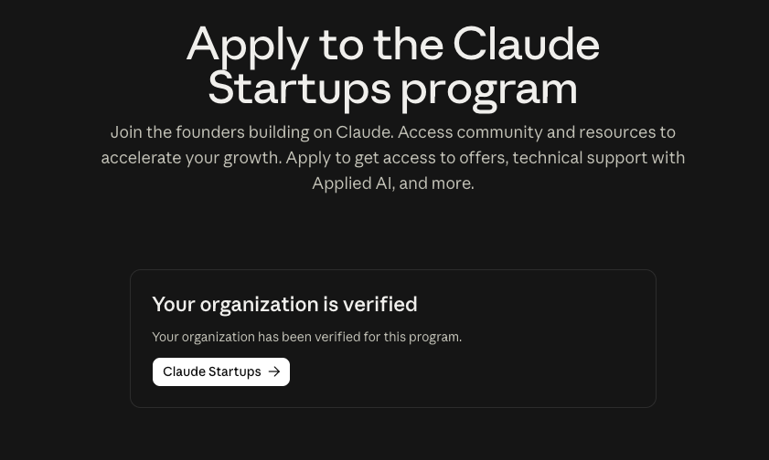 gabrielbuzziv's tweet photo. passo a passo de como que eu consegui entrar no programa de startups do claude

1. cria uma conta nova e com dominio corpotativo (seu dominio proprio)
2. preencha os dados do onboarding
3. entre no link https://t.co/MEG8RirxUF
4. preencha os dados, explique o proposito da sua empresa, resposta séria
5. você talvez não receberá email, mas o seu status vai mudar para "VERIFIED"
6. clique em "claude startups"
7. vai aparecer para pagar, mas tem um botão "SKIP FOR NOW"
8. agora clique no seu perfil no canto inferior esquerdo
9. clique em "CLAIM GIFT"
10. na primeira caixa, vai ter como dar CLAIM