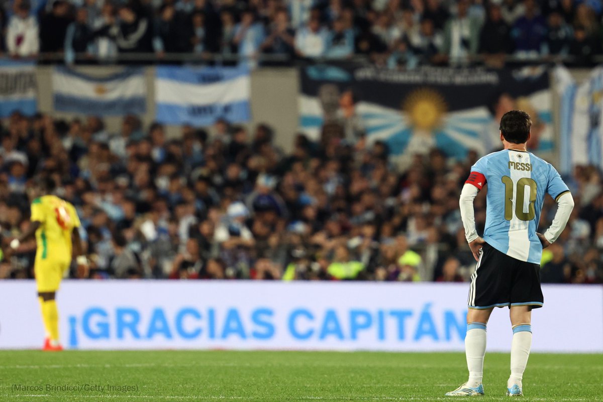 washingtonpost's tweet photo. Lionel Messi played one final game alongside Argentina on Tuesday night, leading the team as captain to a friendly 3-0 win over Benin.

“I am proud to be Argentinian and to have fulfilled this dream with all of you,” said Messi. “Thank you.” https://t.co/GvXuU7ijYC https://t.co/k25zVgDGLi