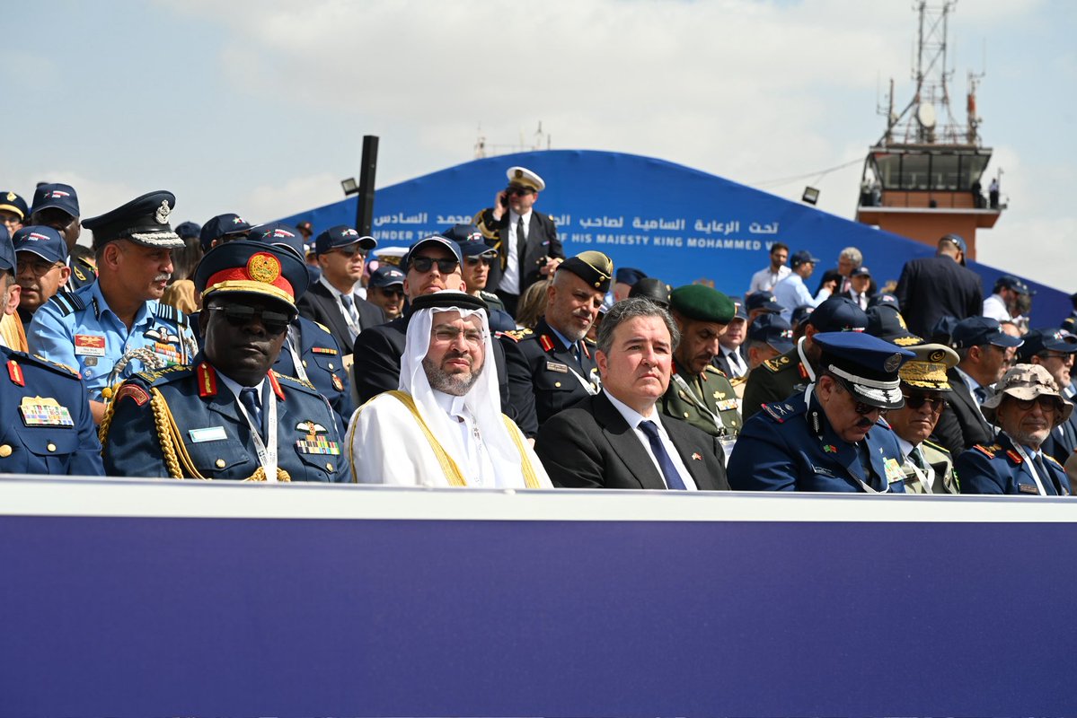 USAmbMorocco's tweet photo. An impressive display in the skies over the Marrakech Air Show! The F-35 flyover, the first in Africa, showcased the innovation, advanced technology, and operational capabilities that define American aviation. And great to see Morocco’s F-16 flyover. A powerful demonstration of U.S. aerospace excellence and the strong defense partnership between the United States and Morocco.