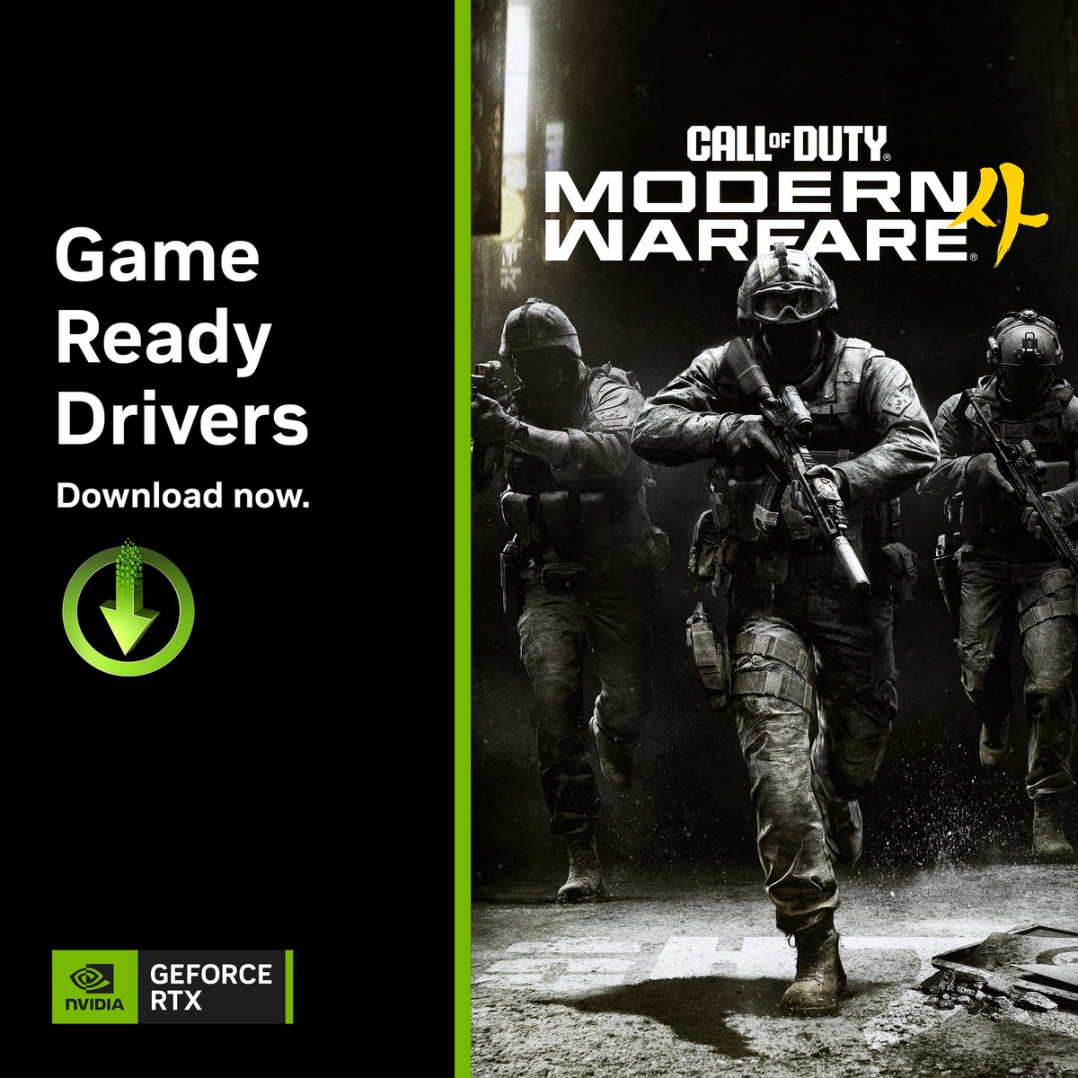 NVIDIAGeForce's tweet photo. Get Game Ready for Call of Duty: Modern Warfare 4 with our latest GeForce Game Ready Driver.

Learn more ��� https://t.co/vtoqjygo4n https://t.co/cCJvtQ4KT1