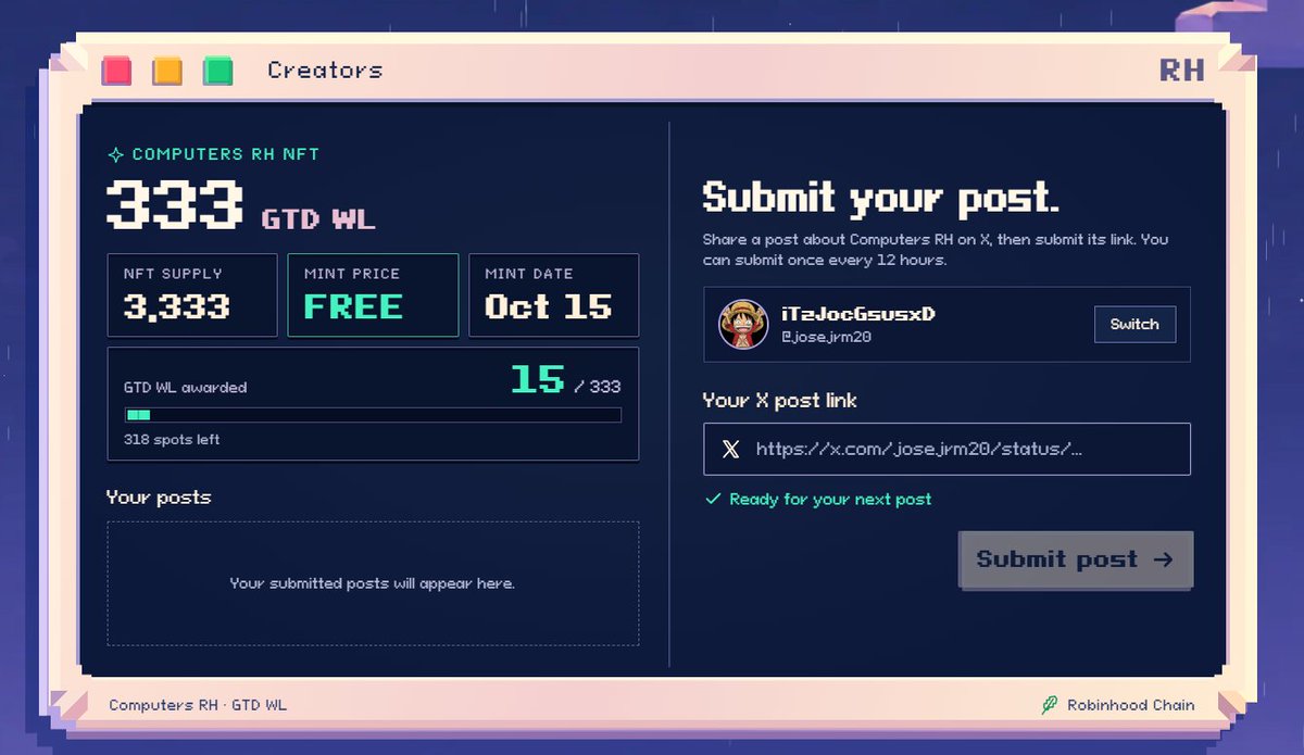 josejrm20's tweet photo. Build and upgrade your dream PC on your own pixel-art island, on Robinhood Chain 🏝️🖥️
Computers RH launches Oct 8. Already planning my first build.
@ComputersRh #ComputersRH #RobinhoodChain https://t.co/39KcdayEVI