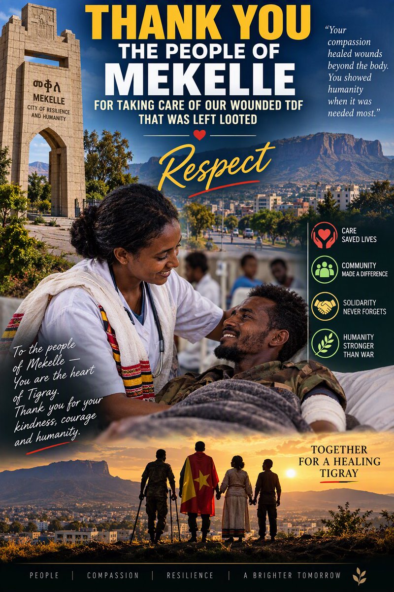 ElsaHagos3's tweet photo. THE PEOPLE OF MEKELLE: A SYMBOL OF 🕊️COMPASSION 🙏Where care, dignity, and solidarity made a difference. ThankYouMekelle #RespectMekelle #HumanityAboveAll #PeopleOfMekelle  #CommunitySolidarity #NeverForgotten #HealingTigray #UnitedInHumanity #HopeForTigray https://t.co/CNnaahyJme