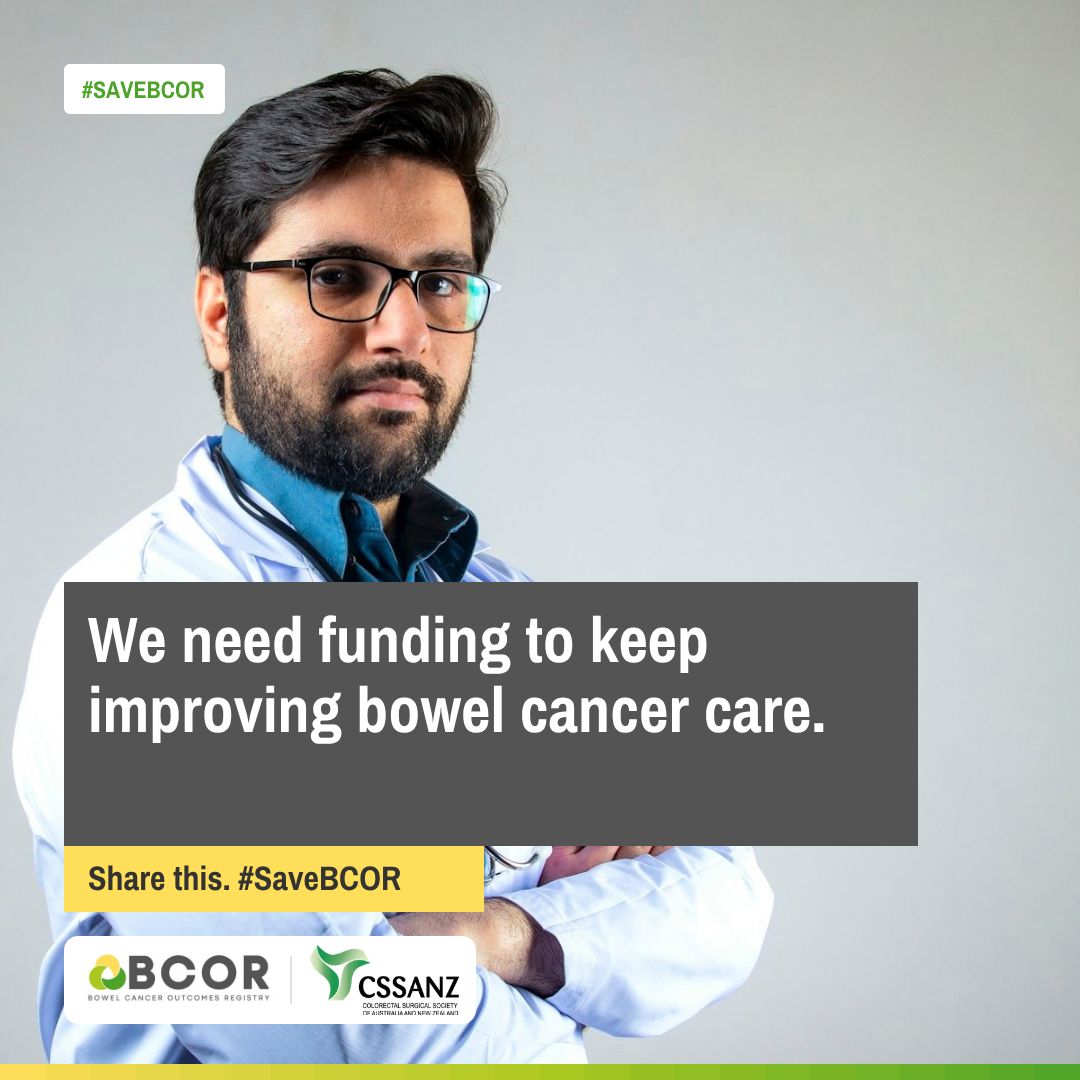BCORORG's tweet photo. Do you know someone with bowel cancer? BCOR, the outcomes registry helping improve bowel cancer care in Australia &amp; NZ, pauses on 18 Dec because funding hasn't kept up. Tag someone it's touched. #SaveBCOR #BowelCancer
@BowelCancerAust @RACSurgeons @GeneralSurgAus https://t.co/9UDJDw8Jme