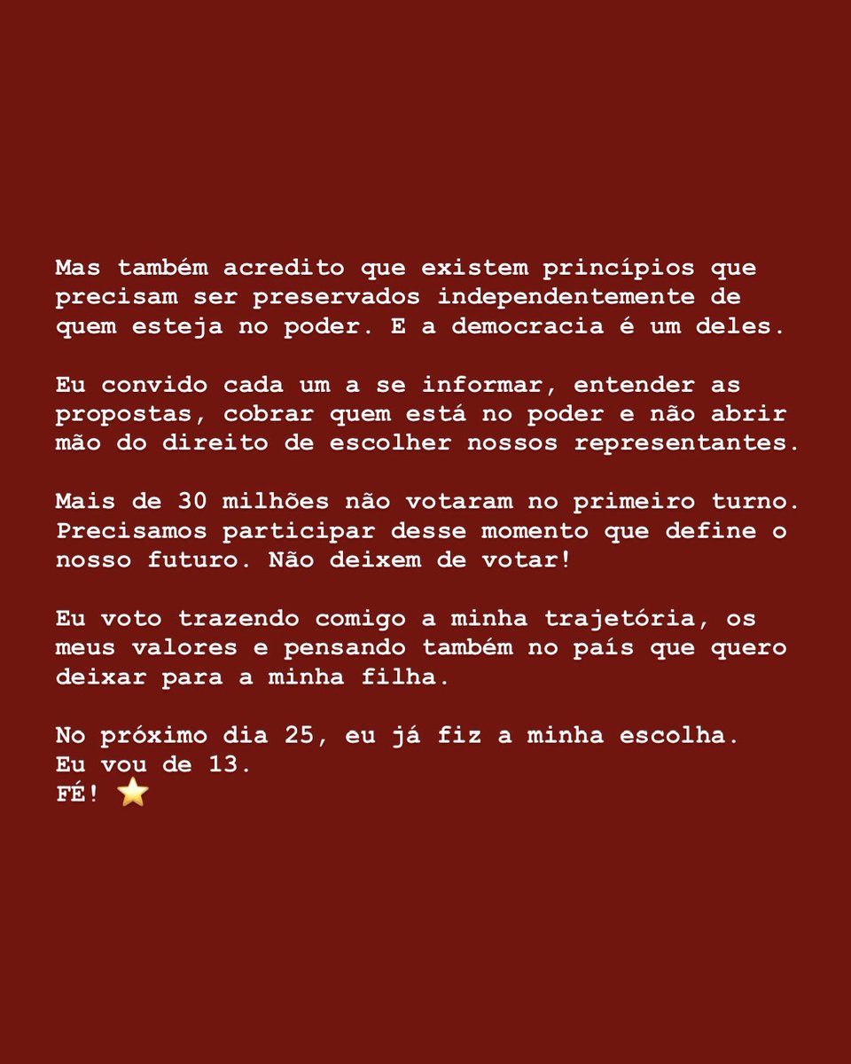 poptime's tweet photo. 🚨⭐️ IZA deixa bem claro seu posicionamento político em suas redes:

“No próximo dia 25, eu já fiz a minha escolha. Eu vou de 14. FÉ! ⭐️” https://t.co/9Hef6NnJaO