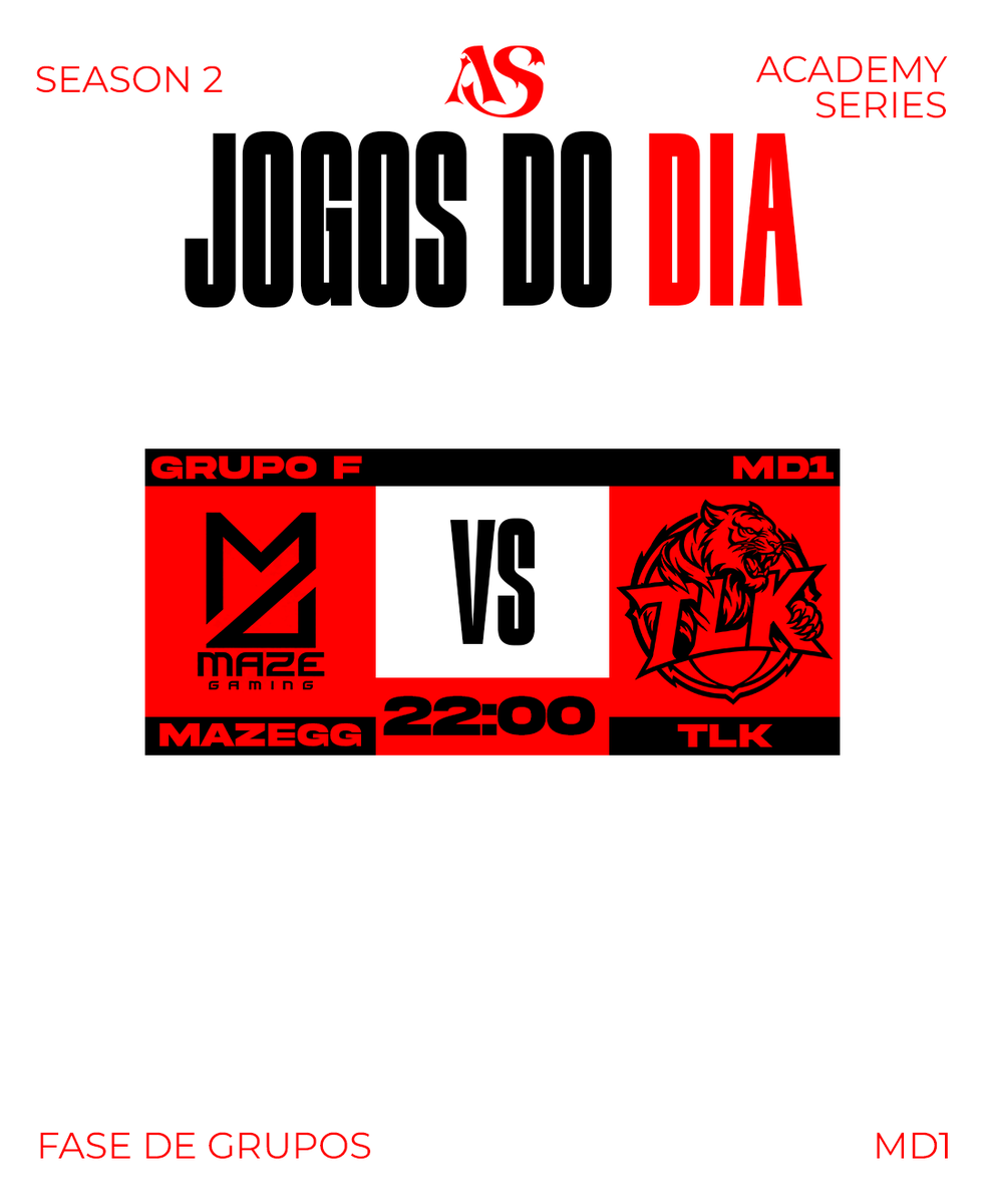 academyseriesvl's tweet photo. 🔴 MAZE GG vs @tlkesportsgg 
🕗 22:00
🎮 MD1 — Grupo F https://t.co/PwyJrSeiEu