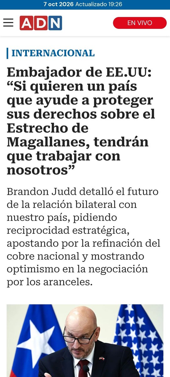 BiondiniCesar's tweet photo. El embajador de EEUU en Chile, un tal Brandon Judd, le dijo al gobierno de Kast que el "Escudo de las Américas" puede "proteger" su soberanía sobre el Estrecho de Magallanes, pero les exigió a los chilenos cooperar más con Washington. O sea, usó una tensión con Argentina a su favor.
Así juega Trump en la región, dividiendo y condicionando. Después algunos todavía imaginan que Washington va a involucrarse en Malvinas por simpatía con la causa argentina. En geopolítica no hay favores gratis.