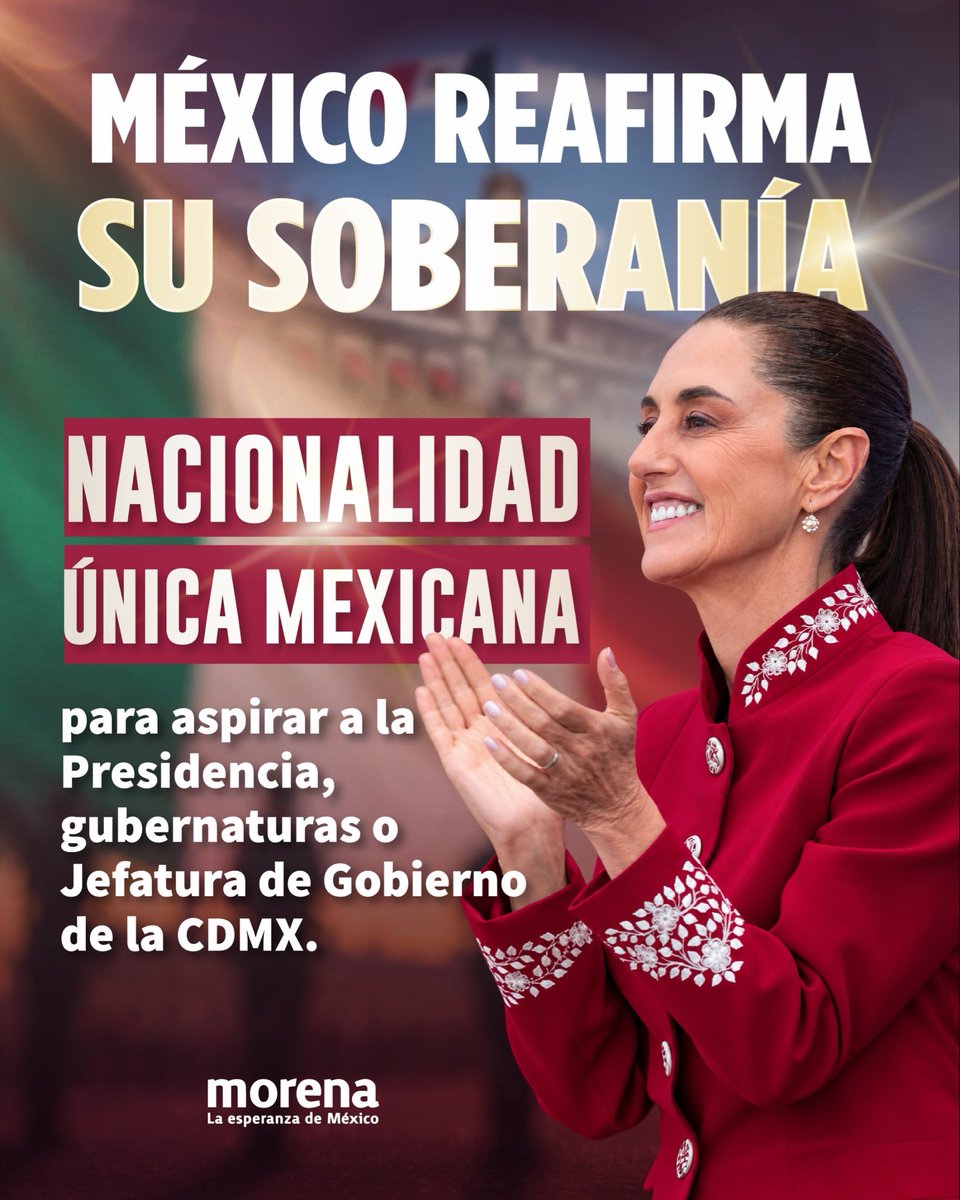 A_MontielR's tweet photo. Nuestra presidenta @Claudiashein firmó el decreto de la reforma constitucional que reafirma la soberanía nacional y establece que quienes encabecen los Poderes Ejecutivos de nuestro país tengan únicamente la nacionalidad mexicana. 🇲🇽

#PorLaDefensaDeLaSoberanía https://t.co/SficwRQRHL