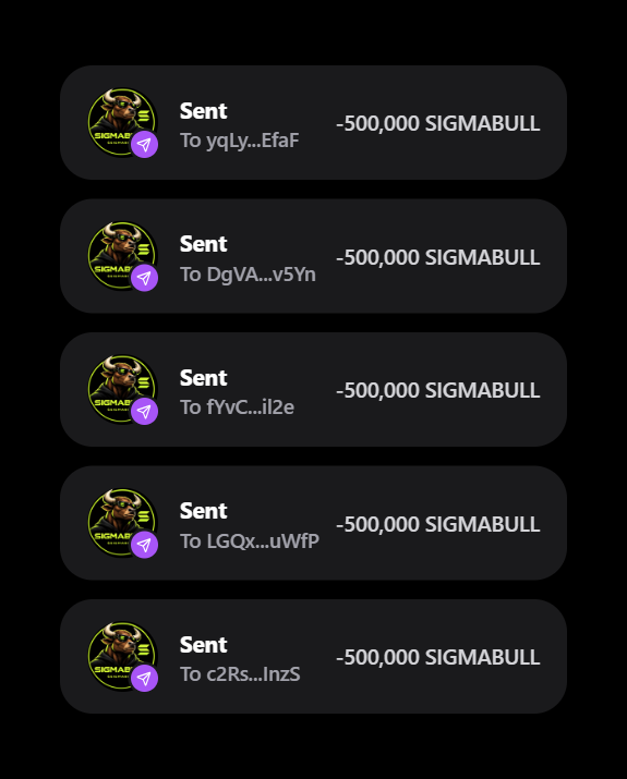 SigmaBullSol's tweet photo. CLAIM 500,000 $SIGMABULL

STEP 1: 💜 &amp; 🔄 RT pinned post 📌

STEP 2: Drop your $SOL wallet

🔗 https://t.co/vCnvESCQbK

First 1500 wallets get guaranteed airdrop https://t.co/CLNNyfdmOr